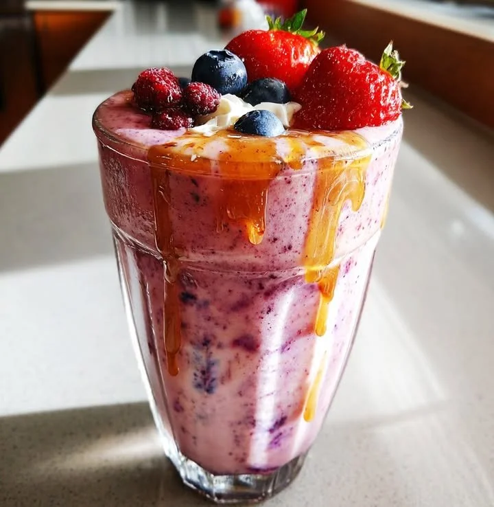 Five delicious fruit smoothies in vibrant colors and fresh ingredients.