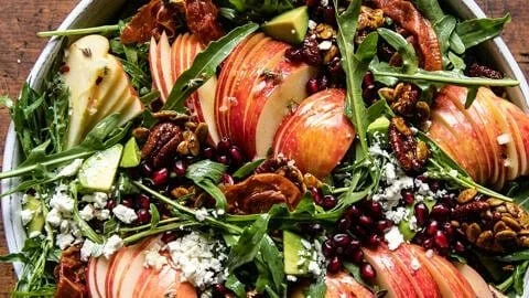 Autumn Harvest Honeycrisp Apple and Feta Salad with fresh ingredients