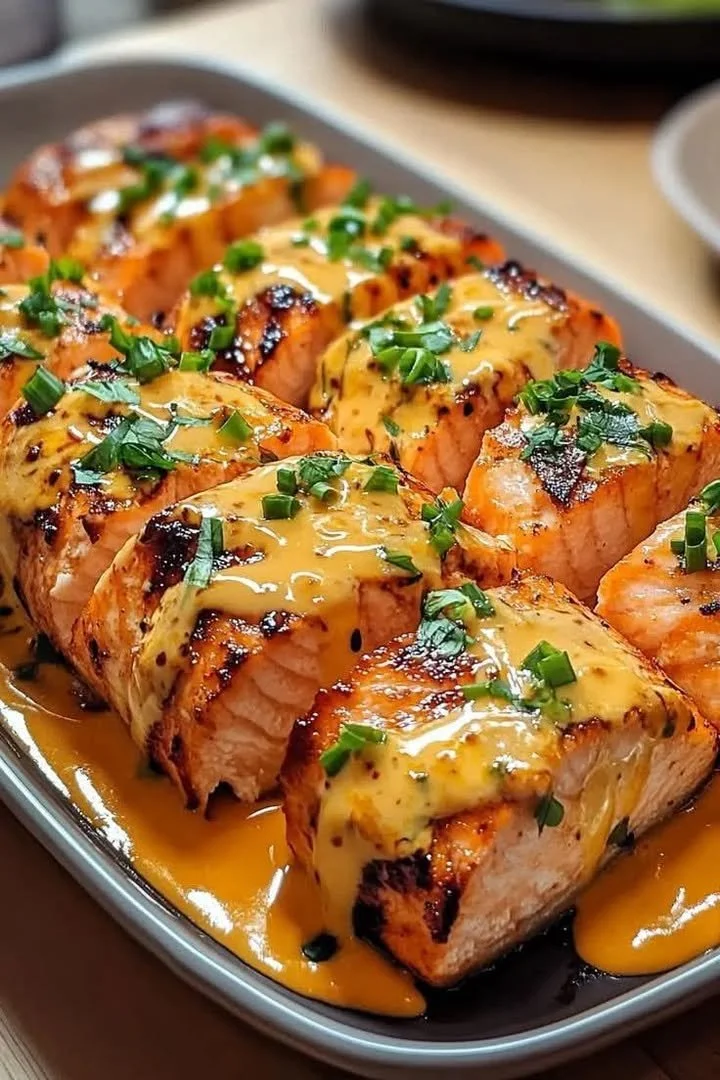 Delicious Bang Bang Salmon with sweet and spicy sauce served on a plate