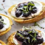 Delicious Basil Blueberry Bruschetta topped with ricotta cheese