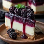 Delicious Blackberry Raspberry Heaven Cheesecake slice on a plate
