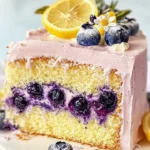 Blueberry Lemonade Buttermilk Cake topped with blueberries and lemon zest