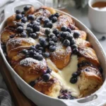 Blueberry Mascarpone French Toast Bake served on a plate.