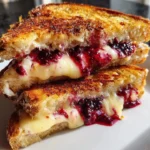 Brie and blackberry jam grilled cheese sandwich on a plate