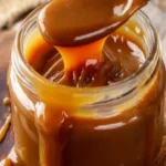 Homemade brown sugar caramel sauce drizzled over desserts