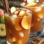 Caramel Apple Pie Punch mocktail in a glass with apple slices and caramel drizzle