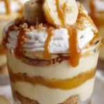 Delicious Caramel Banana Pudding Cups served in clear dessert cups