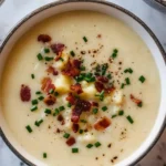 Bowl of creamy cauliflower potato soup garnished with herbs