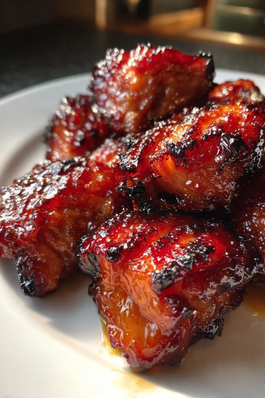 Delicious Char Siu Chicken garnished with sesame seeds and green onions