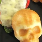 Delicious cheeseburger skulls decorated for Halloween