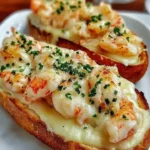 Cheesy lobster garlic bread topped with herbs and cheese, ready to serve.