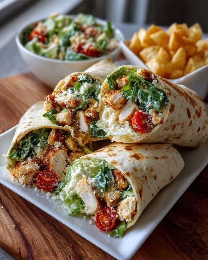 Delicious Chicken Caesar Wrap featuring crunchy romaine lettuce