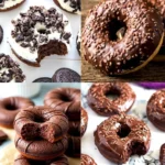 Delicious chocolate glazed donuts with a shiny chocolate coating
