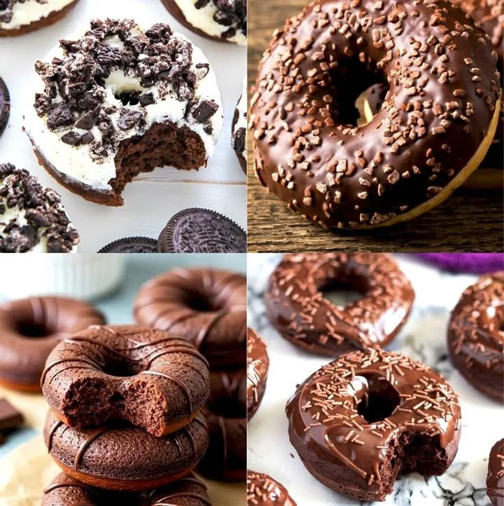 Delicious chocolate glazed donuts with a shiny chocolate coating