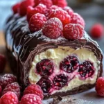 Delicious Chocolate Raspberry Roll Cake with chocolate and raspberry filling