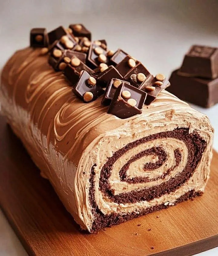 Delicious Chocolate Swiss Roll Cake with chocolate frosting and a slice cut out