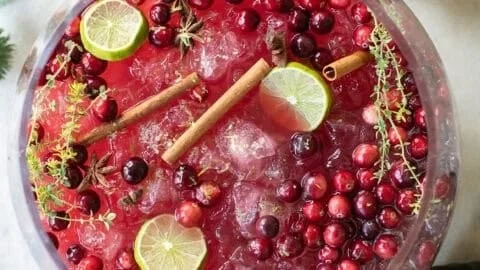 Refreshing non-alcoholic Christmas Punch in a festive bowl