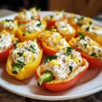 Cold stuffed mini peppers filled with cream cheese on a serving platter