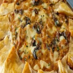 Delicious French onion crostata with mushrooms served on a plate.