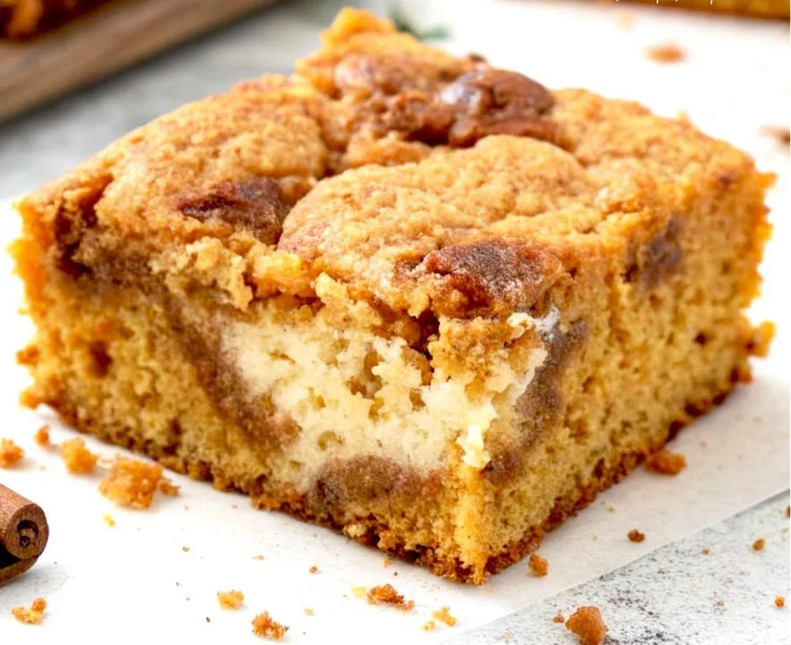 Cottage Cheese Pumpkin Spice Cake Bars with a sprinkle of cinnamon and nutmeg