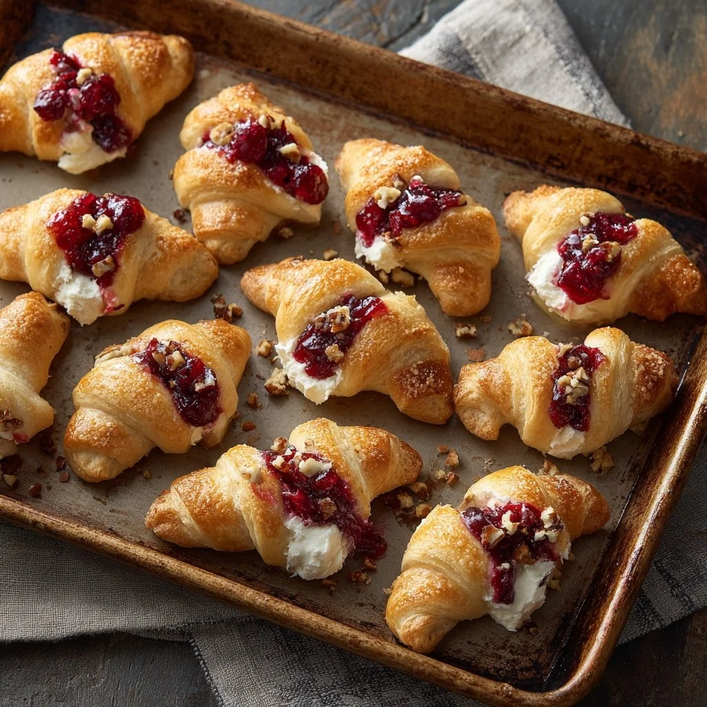 Cranberry Cream Cheese Bites with crescent dough on a serving platter