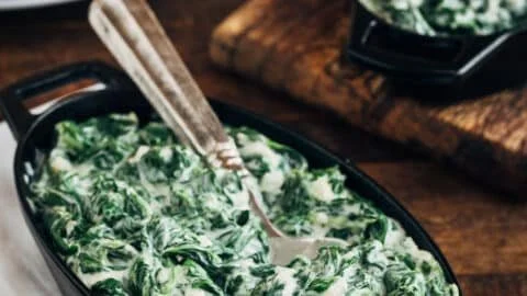 Delicious creamed spinach served in a bowl, creamy and flavorful side dish