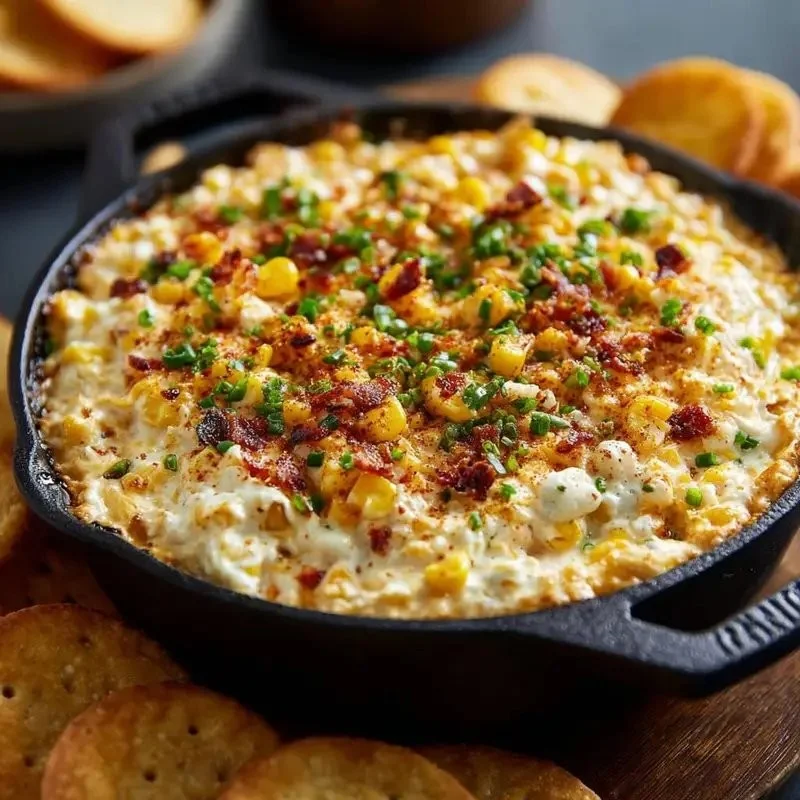 Delicious creamy corn dip in a serving bowl, perfect for parties and snacks.