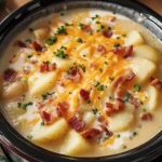 Delicious serving of Crock Pot Crack Potato Soup in a bowl with toppings