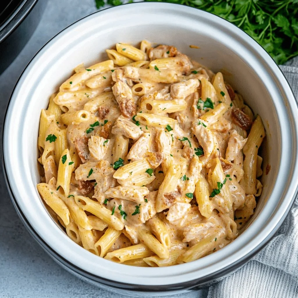 Crock Pot Creamy Cajun Chicken Pasta served in a bowl