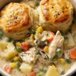 Delicious crockpot chicken pot pie recipe with vegetables and flaky crust