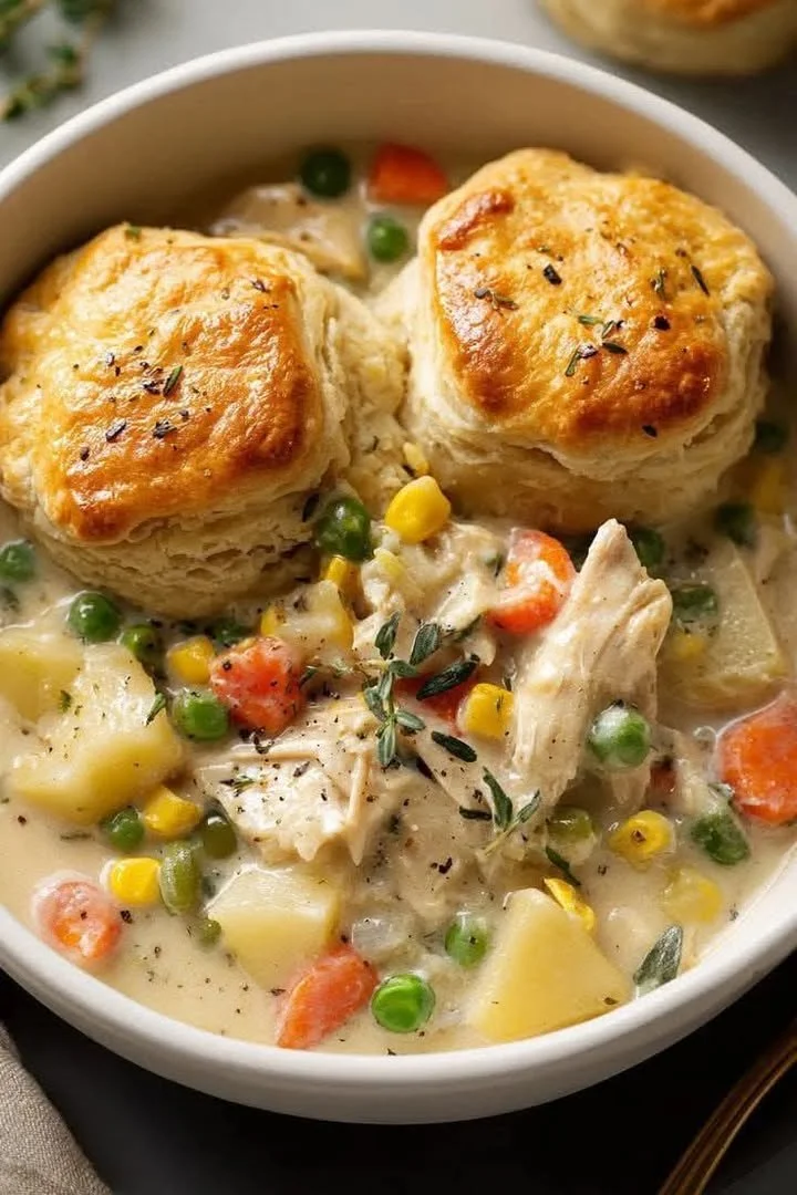 Delicious crockpot chicken pot pie recipe with vegetables and flaky crust