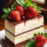 Double-layer strawberry cheesecake with fresh strawberry topping