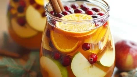 Delicious non-alcoholic autumn harvest punch served in a festive bowl.