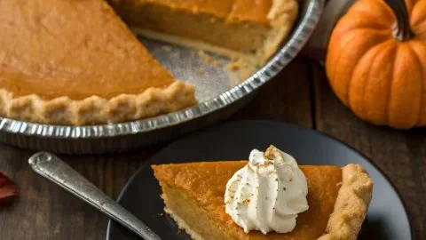 Delicious pumpkin pie served for Thanksgiving dinner