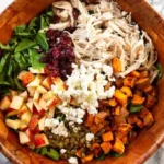 Fall Harvest Salad with Chicken featuring seasonal vegetables and vibrant colors.
