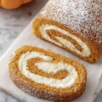 Delicious fall pumpkin spice roll cake with a warm, spicy filling