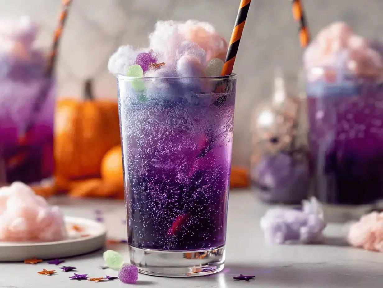 Colorful Fizzy Purple Potion Halloween Punch in a spooky drink dispenser