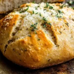 Freshly baked Garlic Parmesan Herb Bread with herbs and cheese