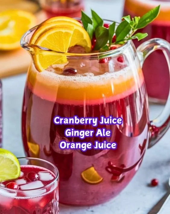 Ginger Cranberry Punch Mocktail served in a glass with garnishes