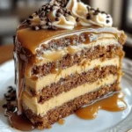 Delicious Gooey Coffee Caramel Cake topped with caramel drizzle