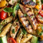 Grilled chicken salad with vegetables and balsamic vinegar dressing