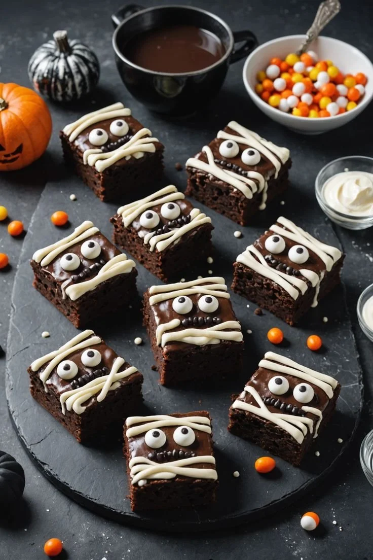 Delicious Halloween Brownies decorated with spooky designs