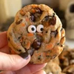 Plate of Halloween chocolate chip cookies decorated for the festive season