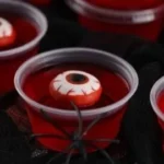 Halloween Eyeball Jello Shots in spooky-themed cups