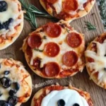 Spooky Halloween Mini Pizzas with festive toppings for a fun party snack