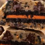 Halloween Oreo stuffed chocolate chip cookies on a festive plate