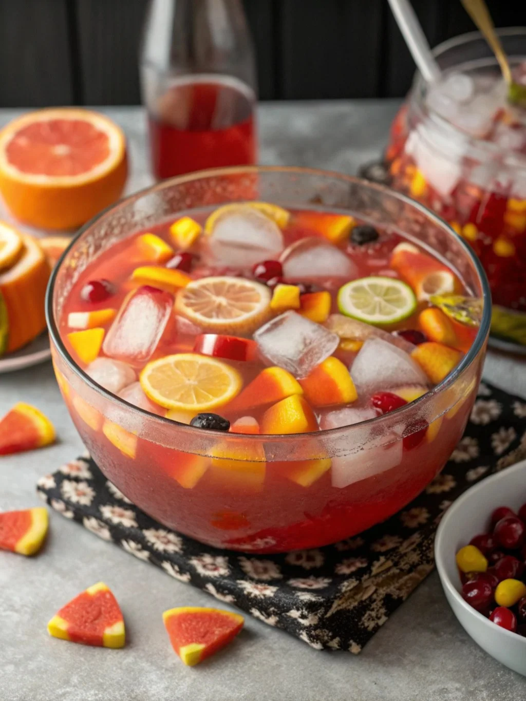 Non-alcoholic Halloween Punch served in a spooky Halloween-themed glass.