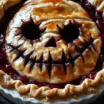 Delicious Haunted Halloween Pie decorated for Halloween festivities