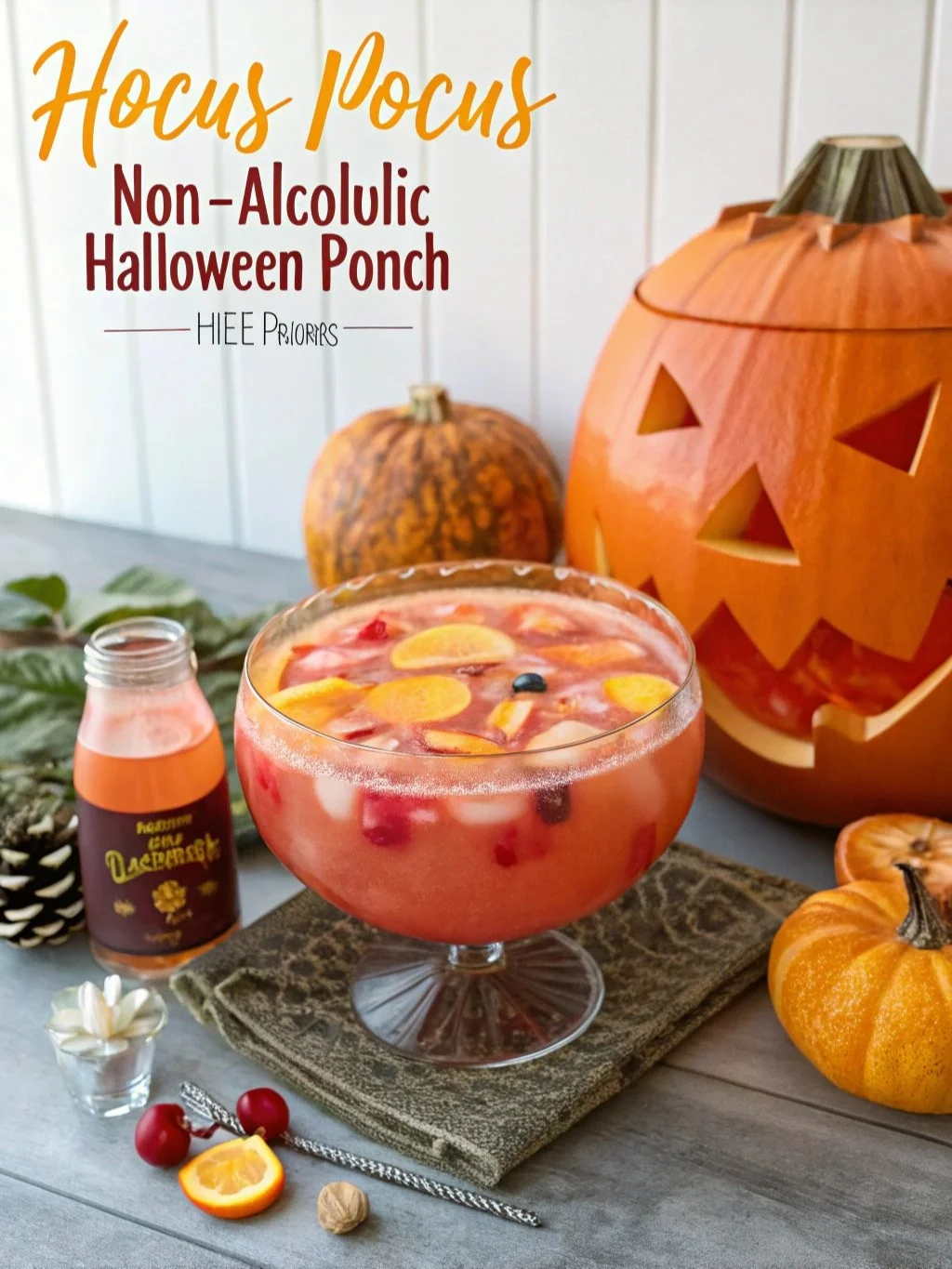 Colorful Hocus Pocus non-alcoholic Halloween punch in a spooky setting.
