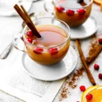 Freshly made homemade apple cider with sliced apples and spices